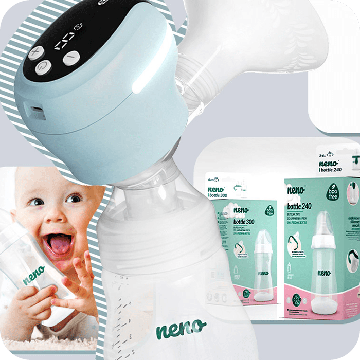 baby holding bottle and angelo breast pump