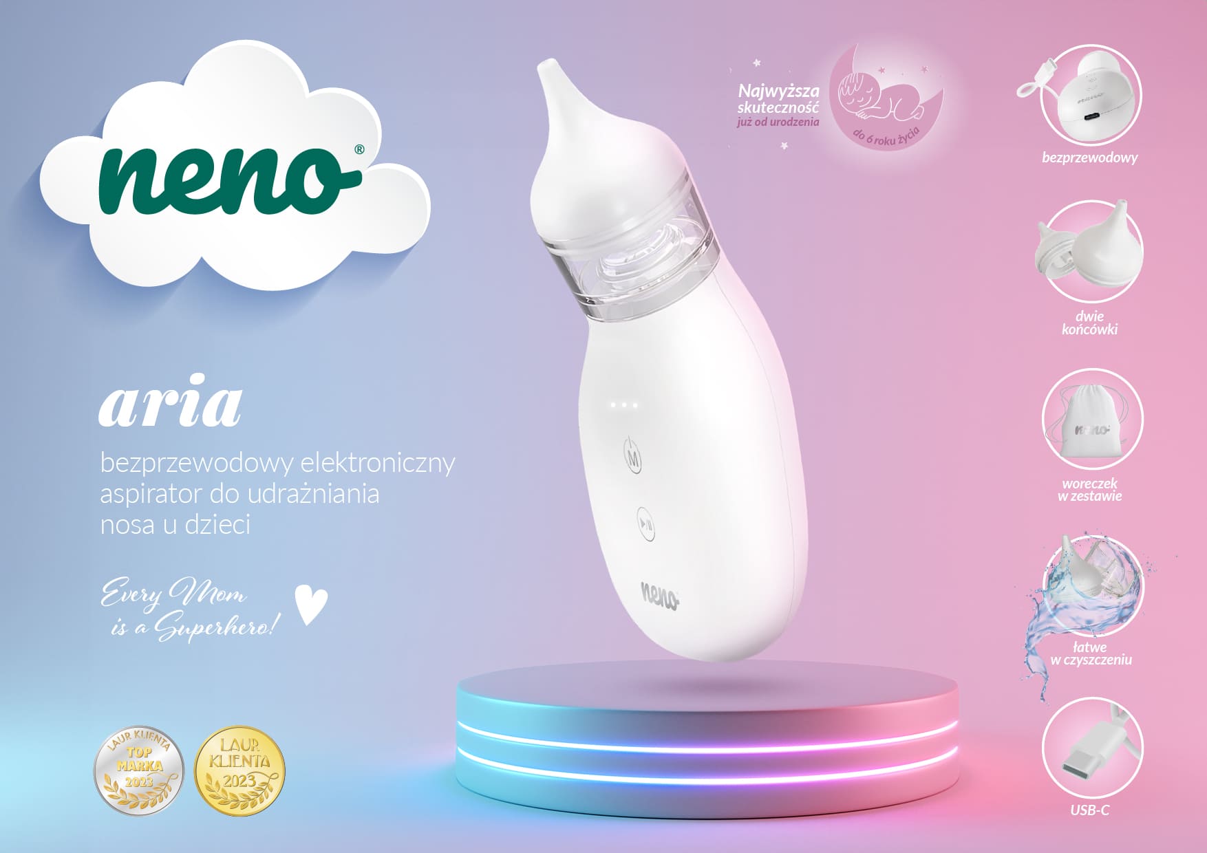 bezprzewodowy elektroniczny aspirator do udrażniania nosa u dzieci