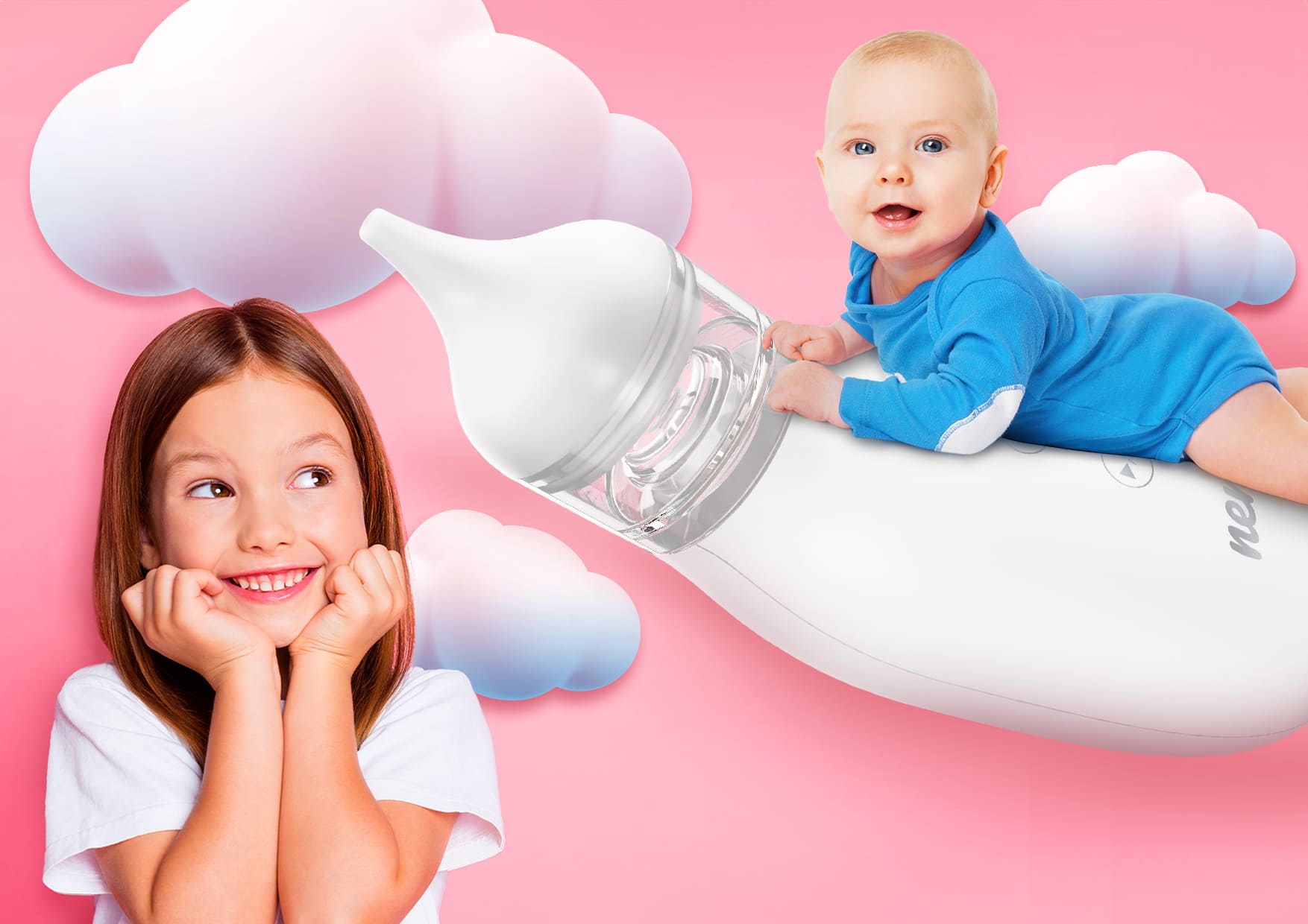 dzieciak na aspiratorze i dziewczynka obok