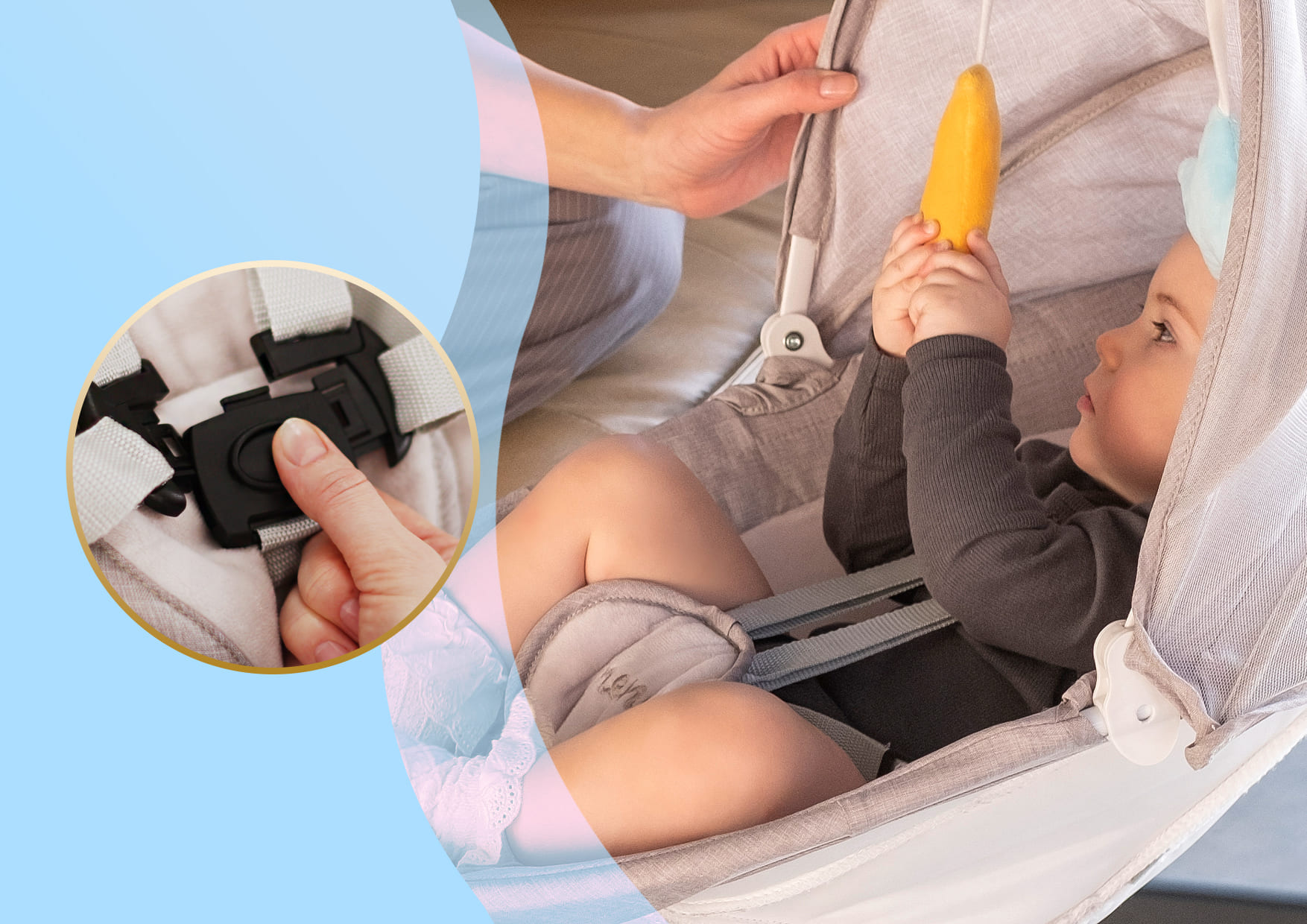 a child playing with a toy in a rocking chair 