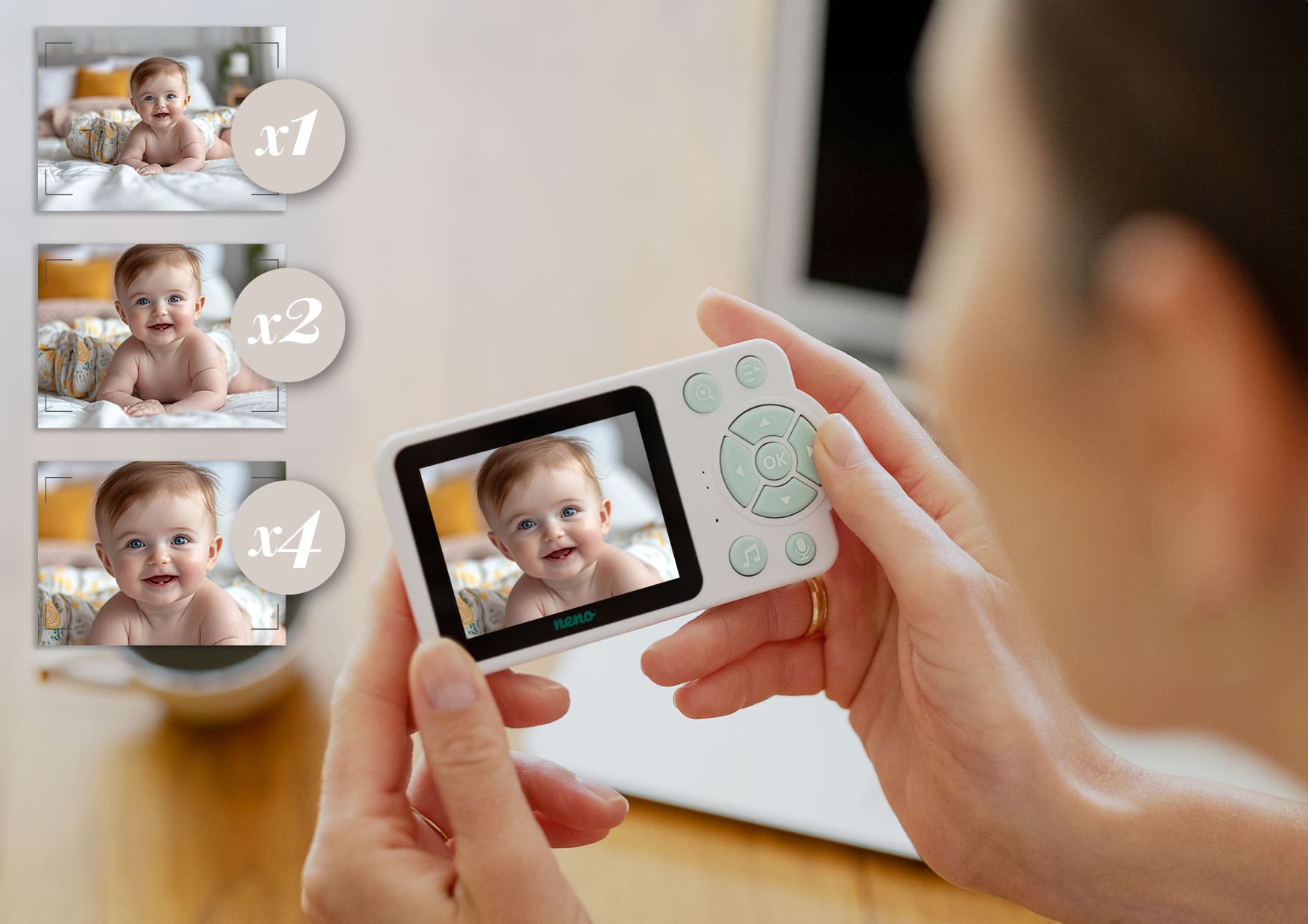 ręce trzymające odbiornik kamery Neno Bambino