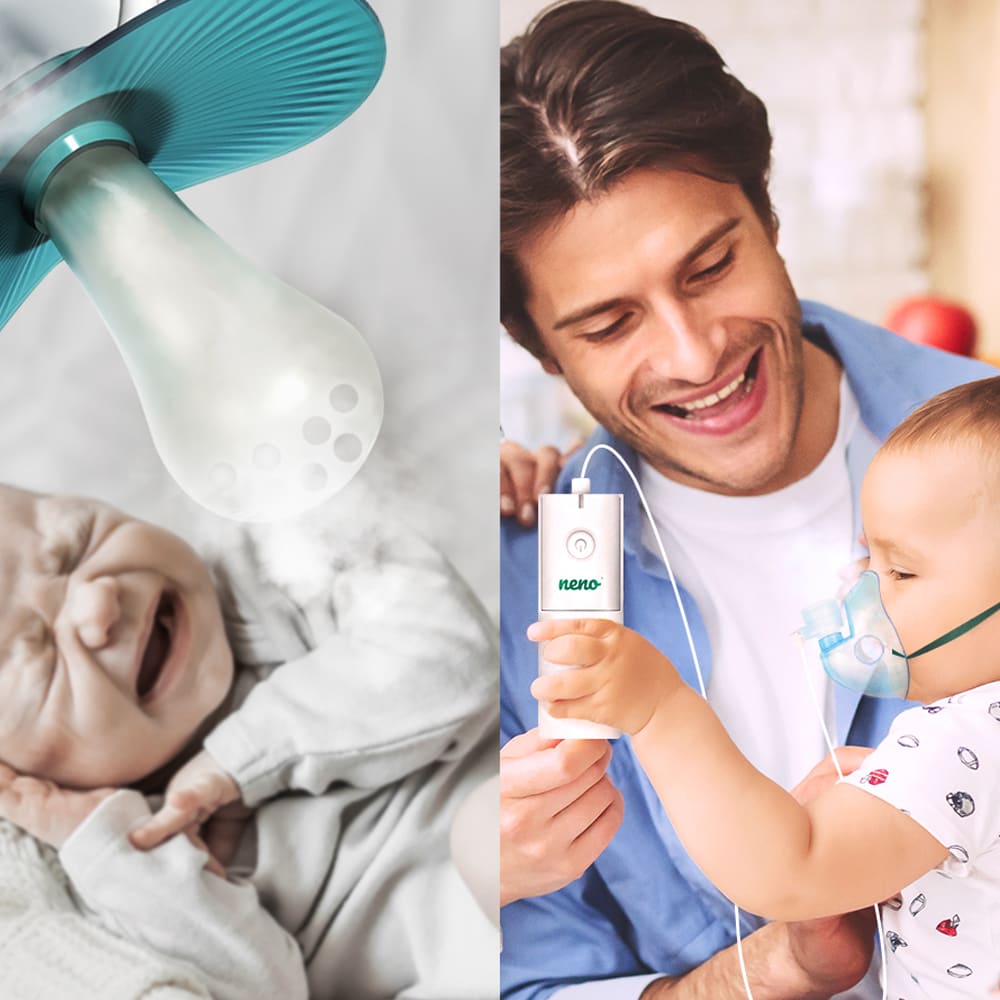 Inhalacja od najmłodszych lat - dziecko trzymane przez ojca inhaluje się neno bene