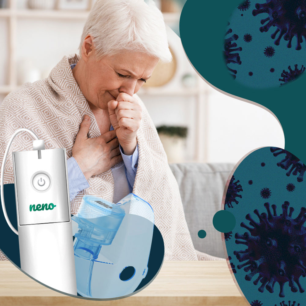 strasza, chora kobieta kicha i się inhaluje