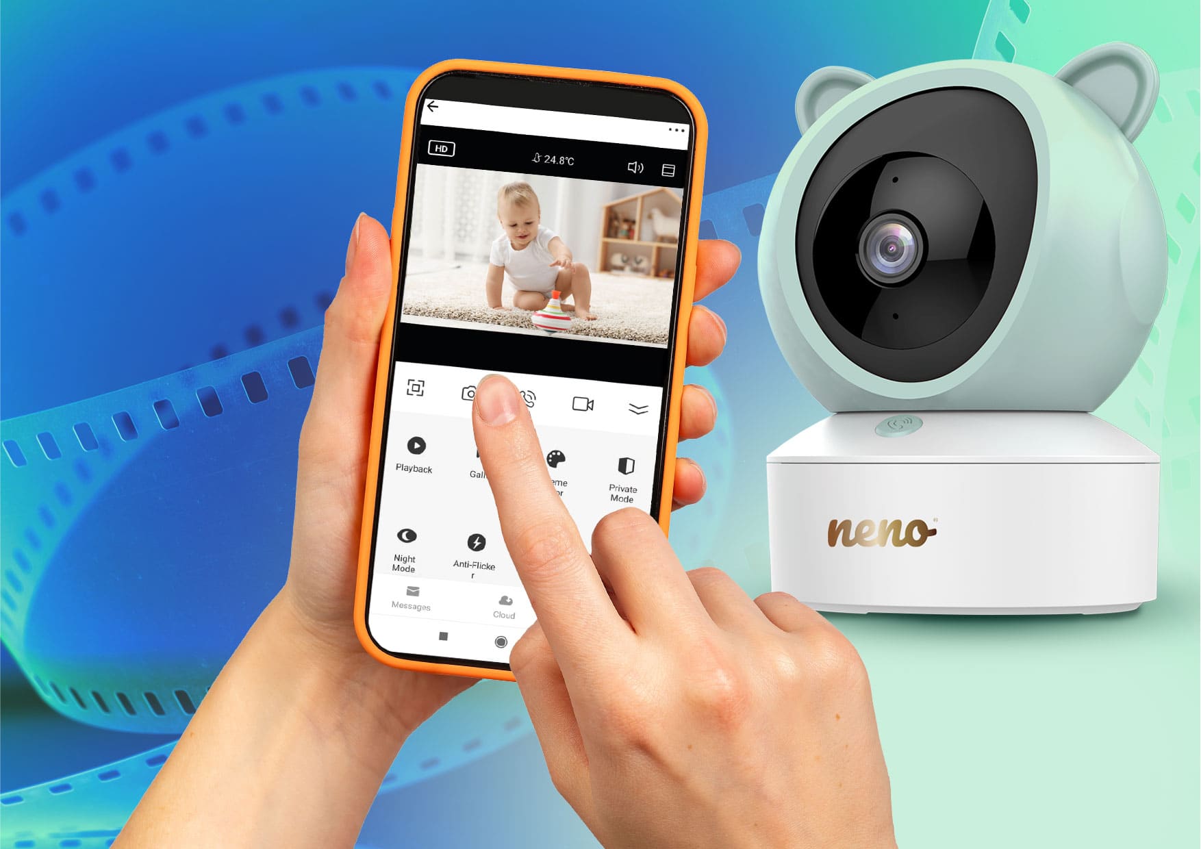 obrz dziecka w telefonie z kamerki Neno Ivo