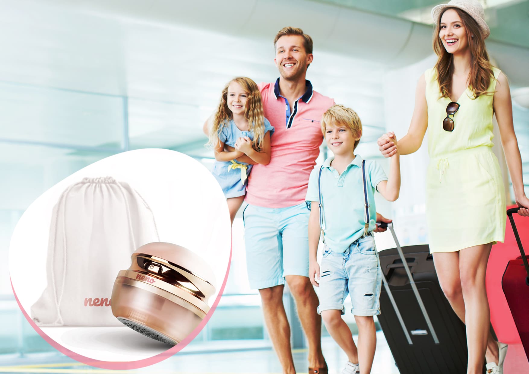 Rodzina jadąca na wakacje i w tle Neno Merino