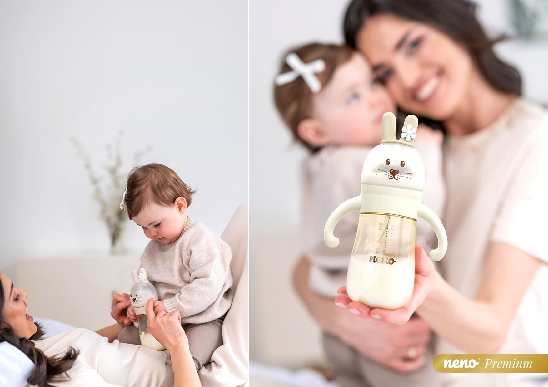 kobieta tuląca dziecko, i bawiaca się z nim Neno Mio