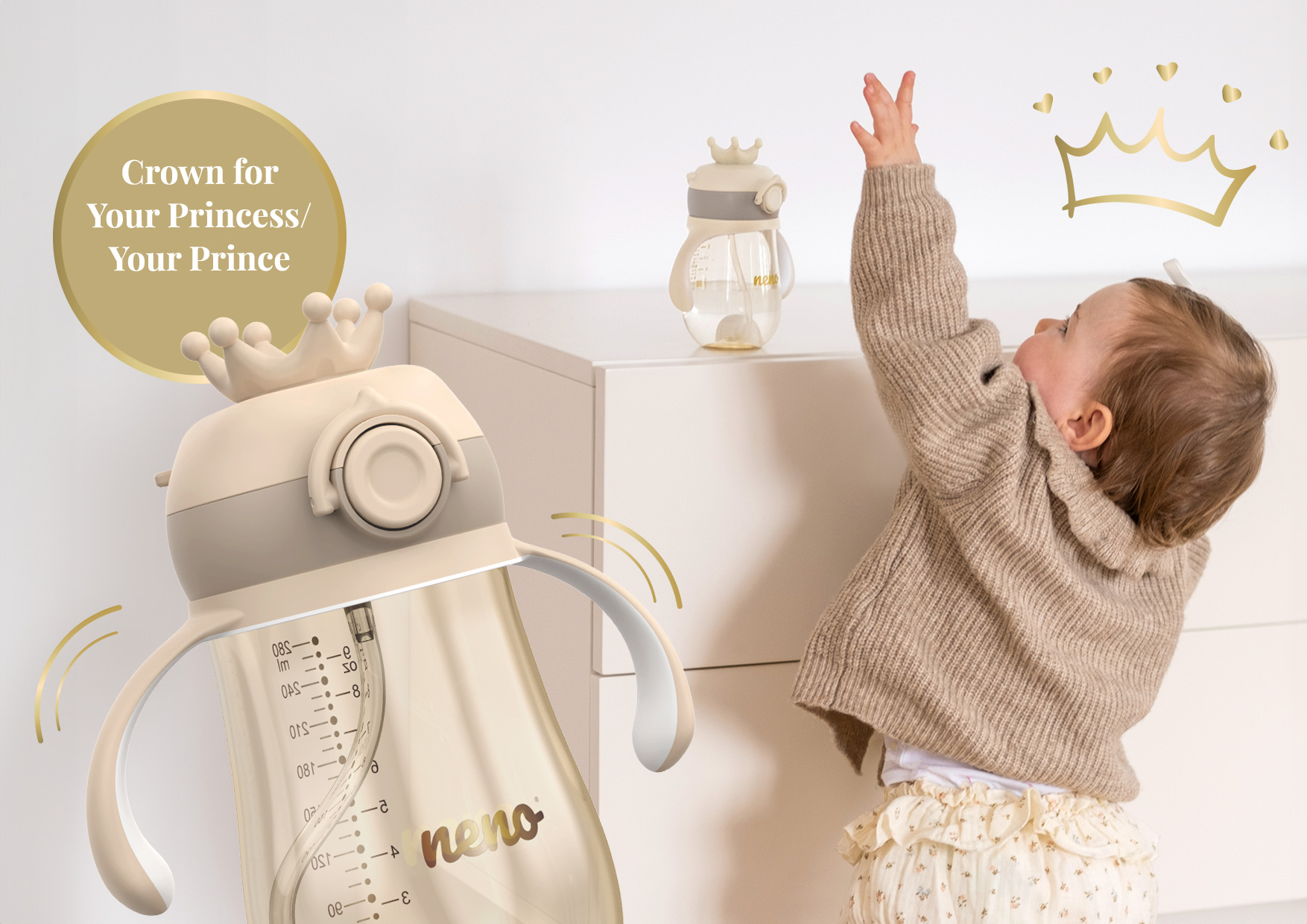 a child reaching for the Neno Mio2 water bottle 