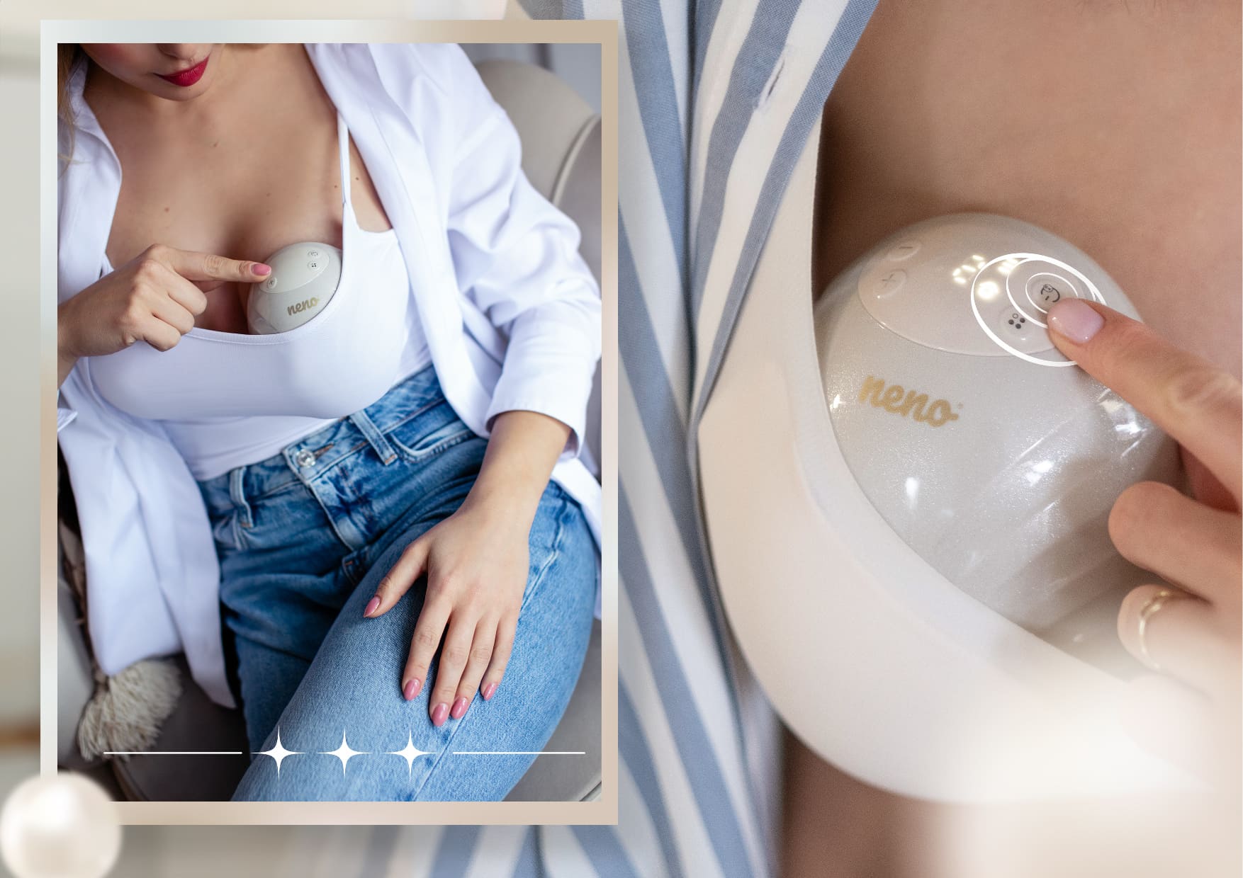 kobieta włączająca laktator na piers