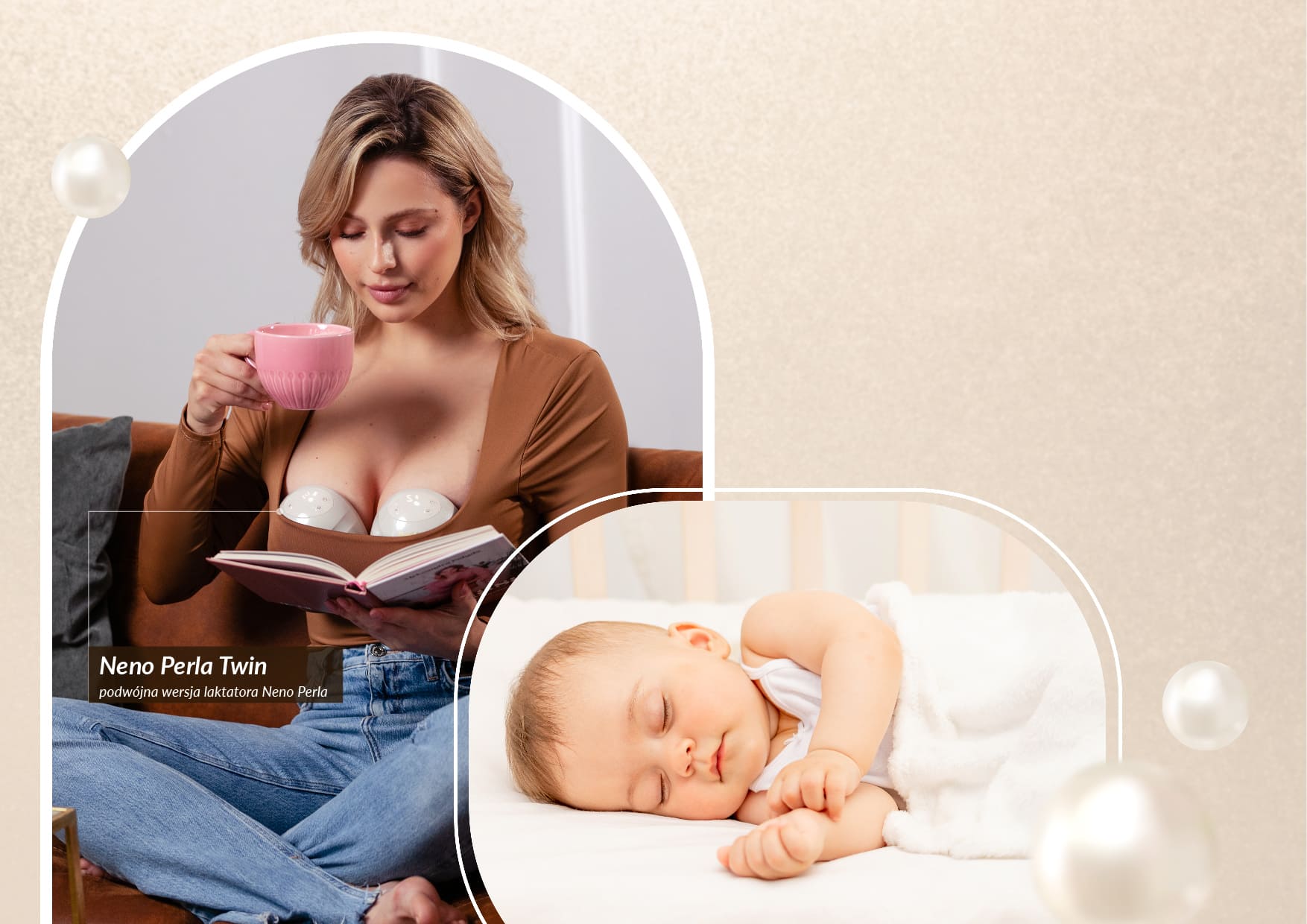 kobieta pijąca kawe i odciągająca mleko za pomocą Neno Perla