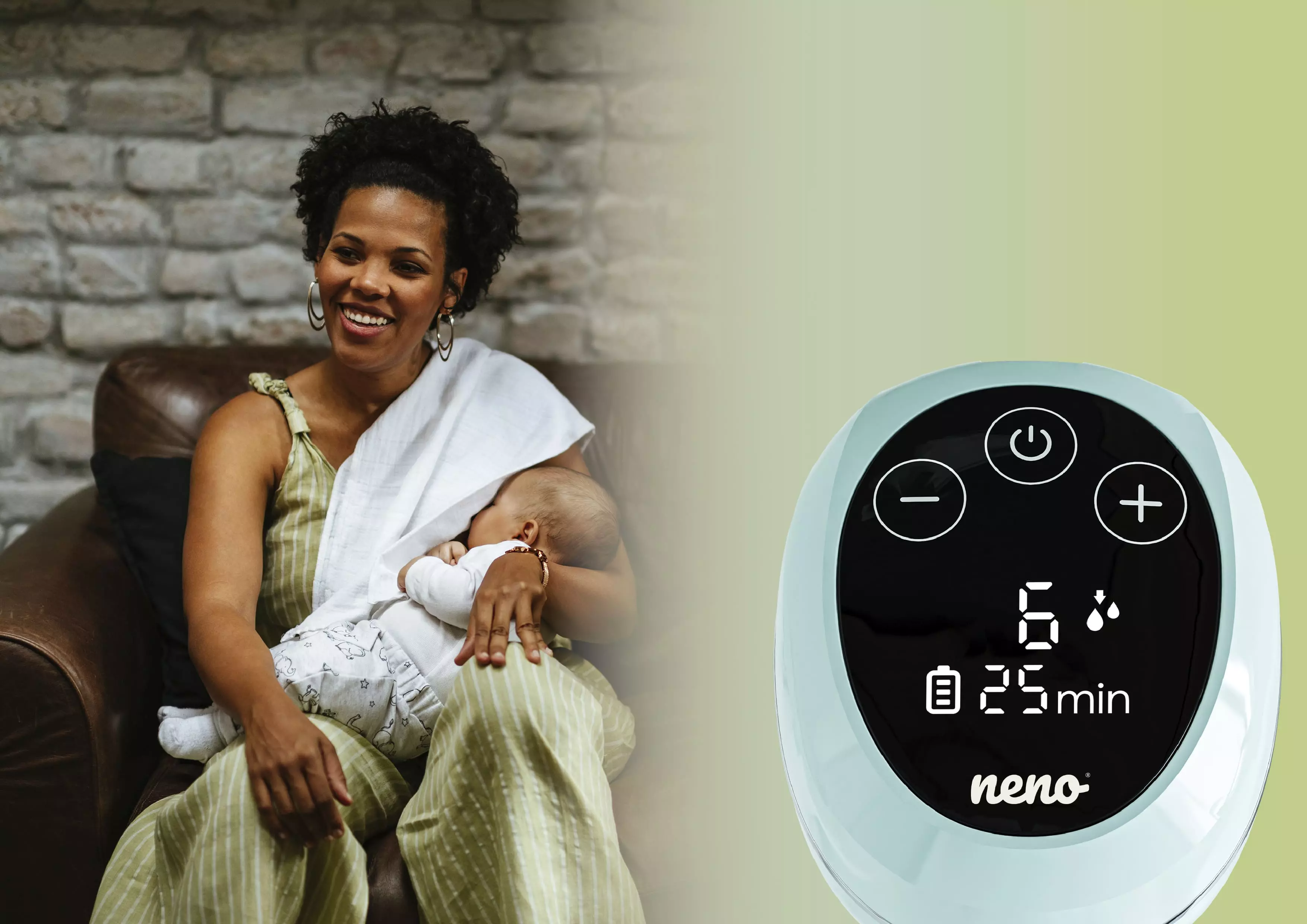 czarna kobieta karmiąca maluszka i w tle wyświetlacz Neno Uno